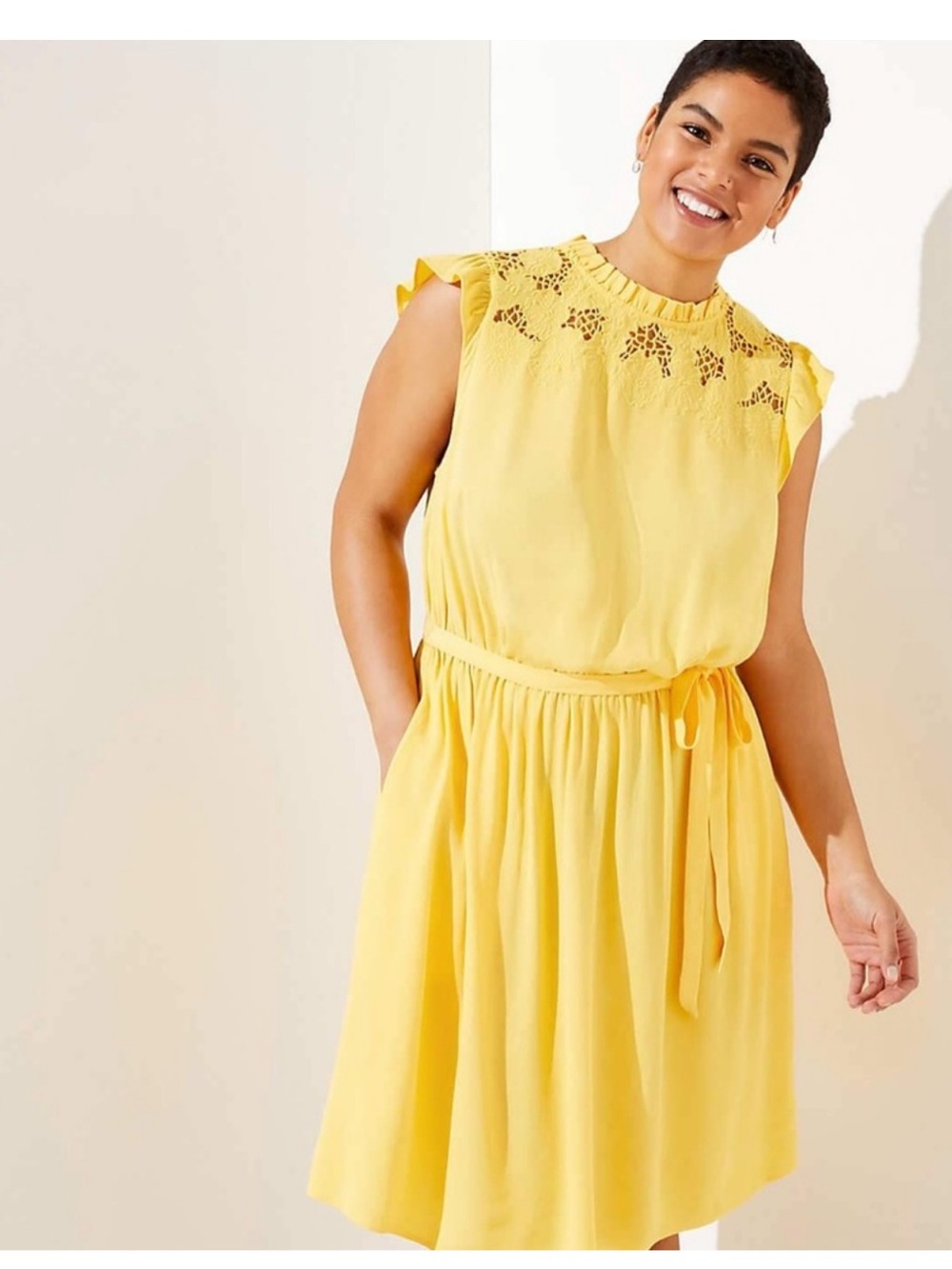 NWT LOFT SIZE 22 yellow summer dress floral neck ruffle